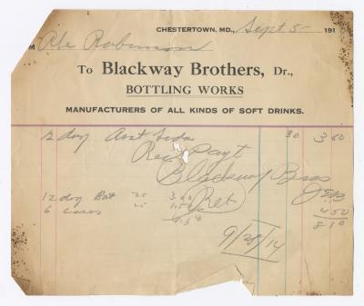 Blackway Brothers Bottling receipt, 1914 September 5