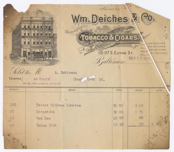 Wm. Deiches Tobacco receipt, 1914 September 16