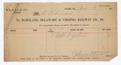 Abraham Robinson shipping bill, 1913 January 9