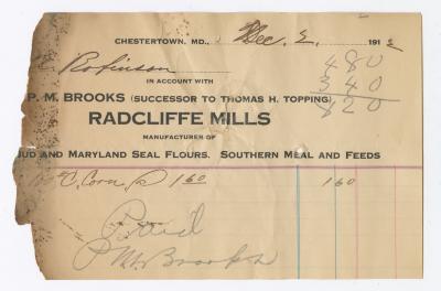 Radcliffe Mills bill fragment, 1912 December 2