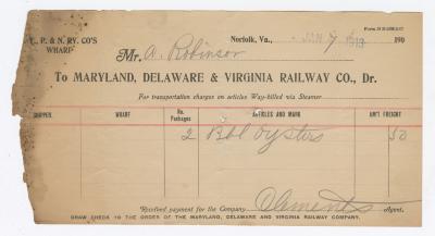 Abraham Robinson shipping bill, 1913 January 7