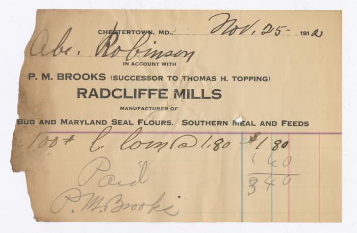 Radcliffe Mills bill fragment, 1912 November 25
