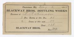 Blackway Brothers Bottling receipt, 1914 May 2