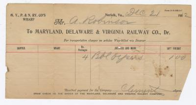 Abraham Robinson shipping bill, 1912 December 21