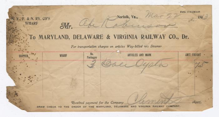 Abraham Robinson shipping bill, 1913 March 22