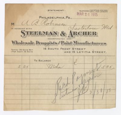 Steelman and Archer receipt, 1915 March 26