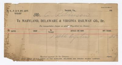 Abraham Robinson shipping bill, circa 1910