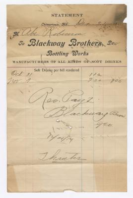 Blackway Brothers Bottling receipt, 1914 December 21