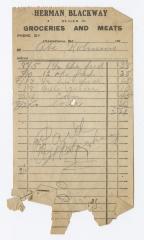 Herman Blackway Grocery bill, circa 1910