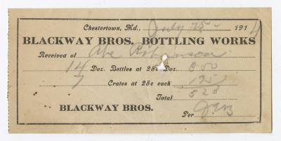 Blackway Brothers Bottling receipt, 1914 July 25
