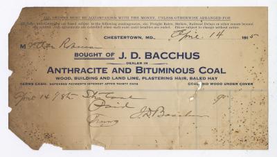 Bacchus coal statement, 1915 April 14