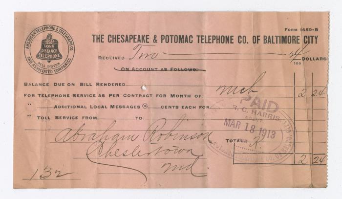 Chesapeake and Potomac Telephone Co. bill, 1913 March 18