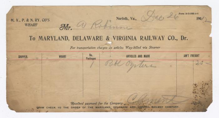 Abraham Robinson shipping bill, 1912 December 26