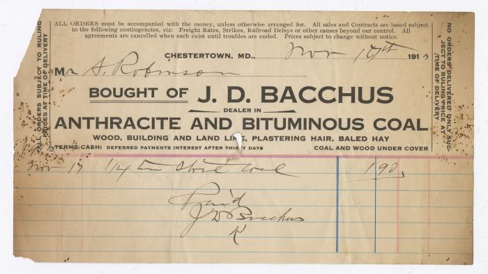 Bacchus coal statement, 1913 September 17