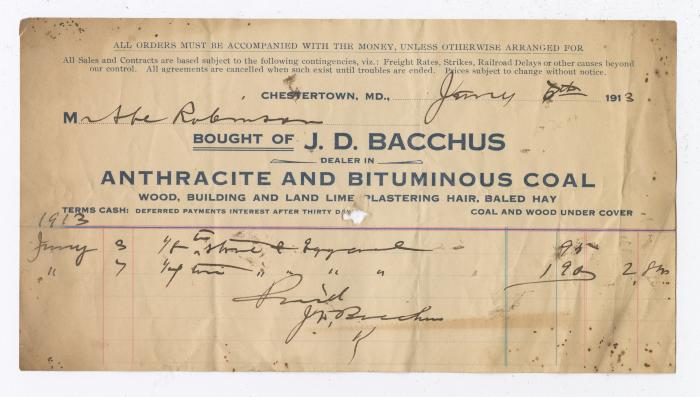 J. D. Bacchus coal statement, 1913 January 7