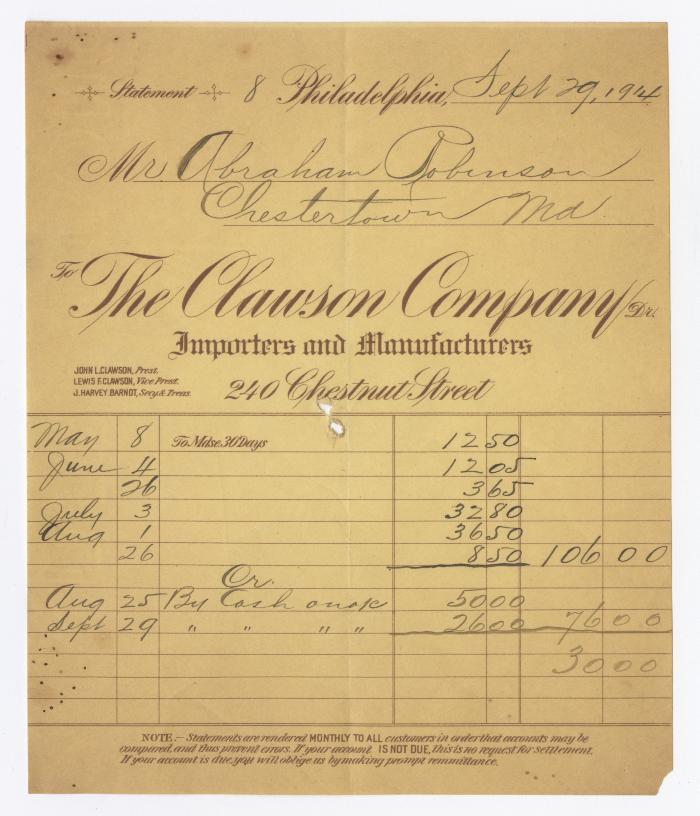 Clauson Company receipt, 1914 September 29