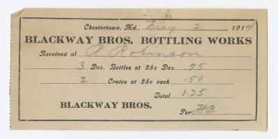 Blackway Brothers Bottling receipt, 1914 May 2