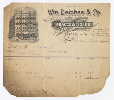 Wm. Deiches Tobacco receipt, 1914 July 30