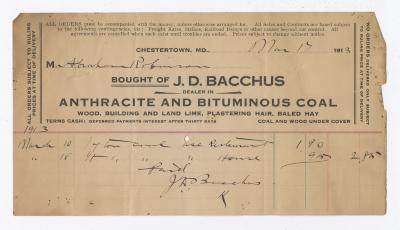 J. D. Bacchus coal statement, 1913 March 17