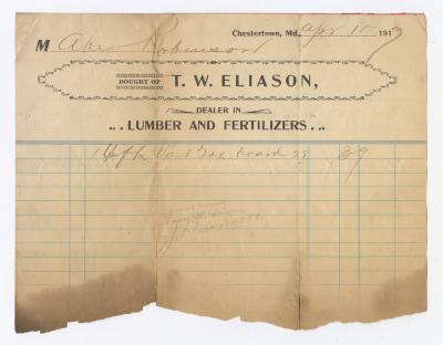 T. W. Eliason Lumber and Fertilizer bill, 1913 April 15
