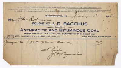 Bacchus coal statement, 1915 January 12 