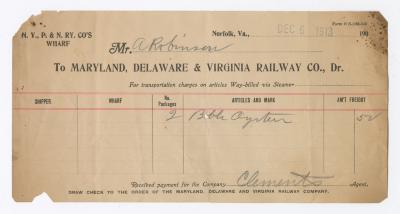Abraham Robinson shipping bill, 1913 December 6