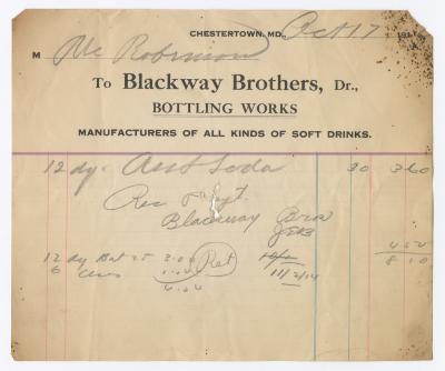 Blackway Brothers Bottling receipt, 1914 October 17