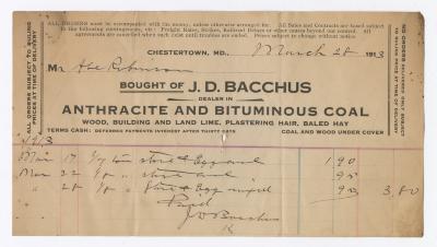 J. D. Bacchus coal statement, 1913 March 28 