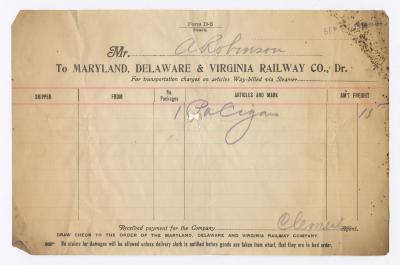 Abraham Robinson shipping bill, 1914 September 17