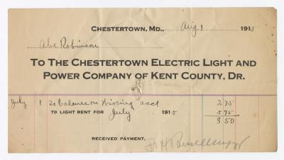 Chestertown Light and Power Company bill, 1915 August 1