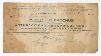 J. D. Bacchus coal statement, 1912 December 28