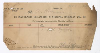 Abraham Robinson shipping bill, 1913 April 9