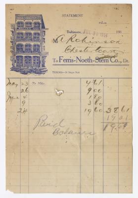 Ferris-Noeth-Stern Baking Company bill, 1914 July 30