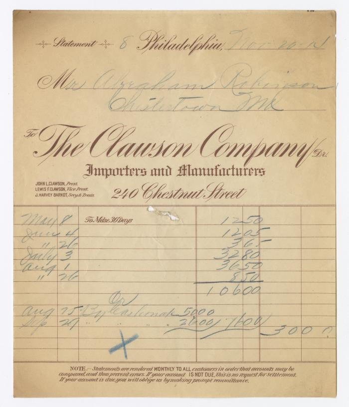 Clauson Company receipt, 1914 November 20