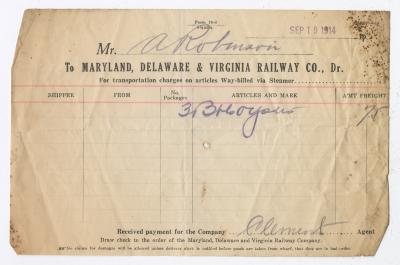 Abraham Robinson shipping bill, 1914 September 19