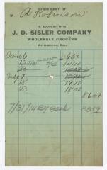 J. D. Sisler grocer receipt, 1914 July 31