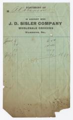 J. D. Sisler grocer receipt, circa 1910