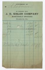 J. D. Sisler grocer receipt, 1914 August 14