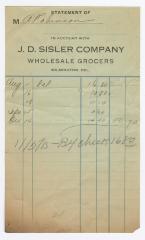 J. D. Sisler grocer receipt, 1915 November 5