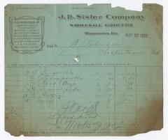J. D. Sisler grocer receipt, 1915 May 27