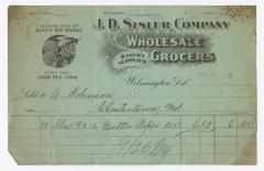 J. D. Sisler grocer receipt, 1914 June 8