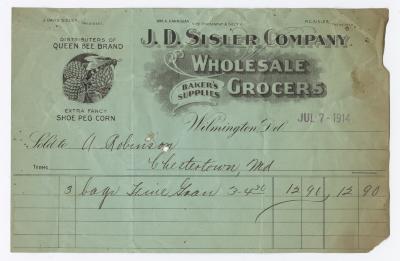 J. D. Sisler grocer receipt, 1914 July 7