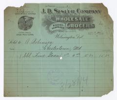 J. D. Sisler grocer receipt, 1914 August 1