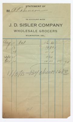 J. D. Sisler grocer receipt, 1915 November 5