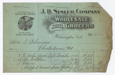 J. D. Sisler grocer receipt, 1914 May 14