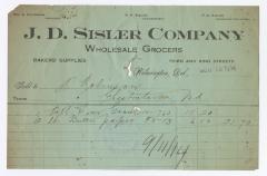 J. D. Sisler grocer receipt, 1914 August 15
