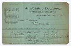 J. D. Sisler grocer receipt, 1915 April 8