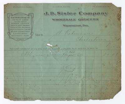 J. D. Sisler grocer receipt, 1915 May 8