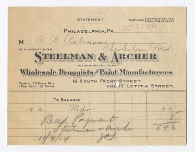 Steelman and Archer receipt, 1914 October 29