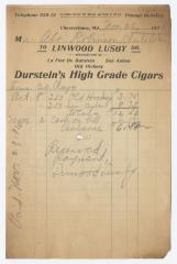 Durstein Cigar receipt, 1913 November 26